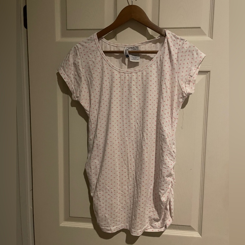 Planet motherhood, maternity, white with pink polkadot top tight sides-medium
